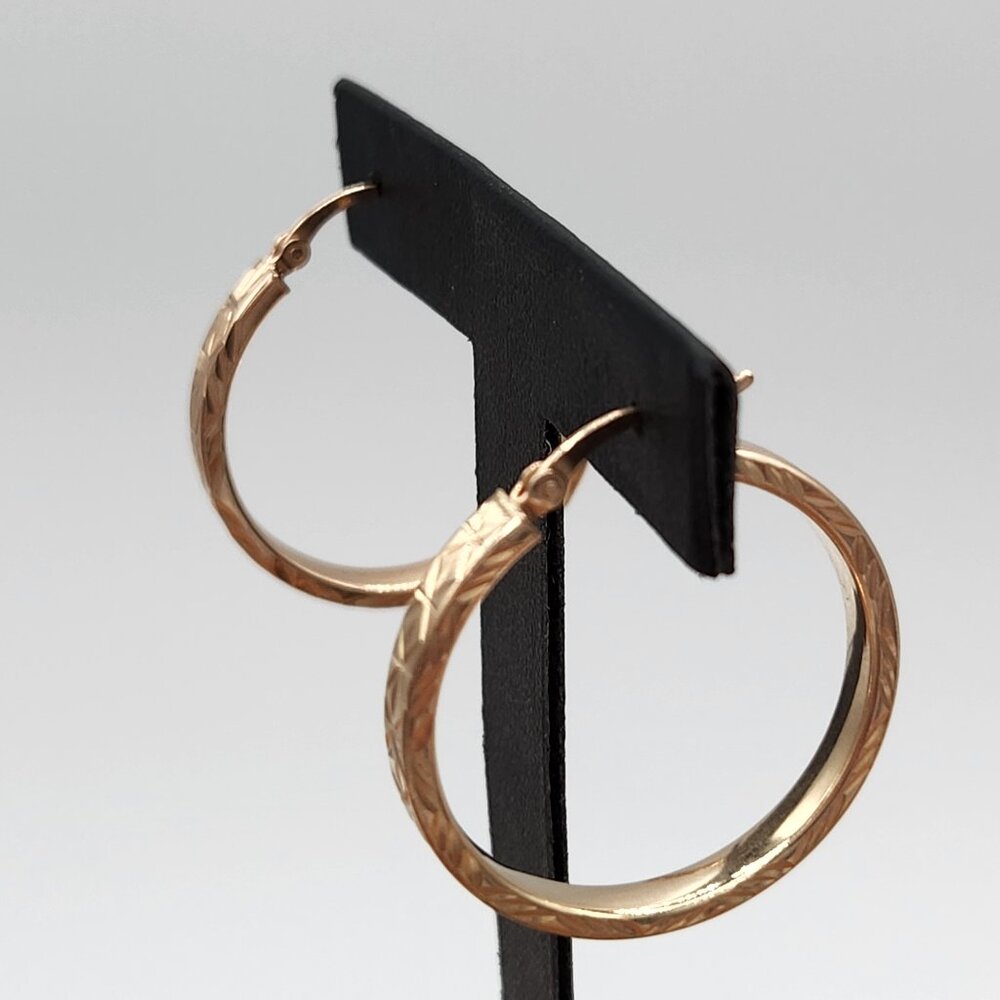 Etched Gold Over 925 Sterling Silver Earring 1.5 Inch Diameter 4mm Width